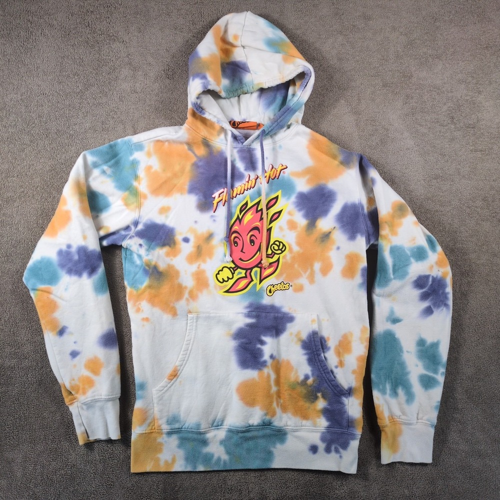 Cheetos Flamin Hot Hoodie Mens SM Multicolor Tie Dye Cotton Fleece Lined‎